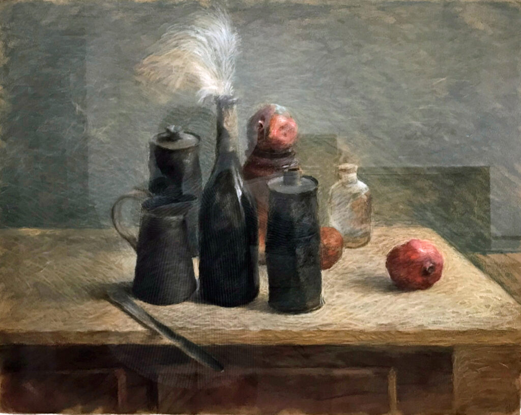 Chaim Koppelman, untitled (still life with feather), pastel, 20 ¼ x 25 ¾ in.
